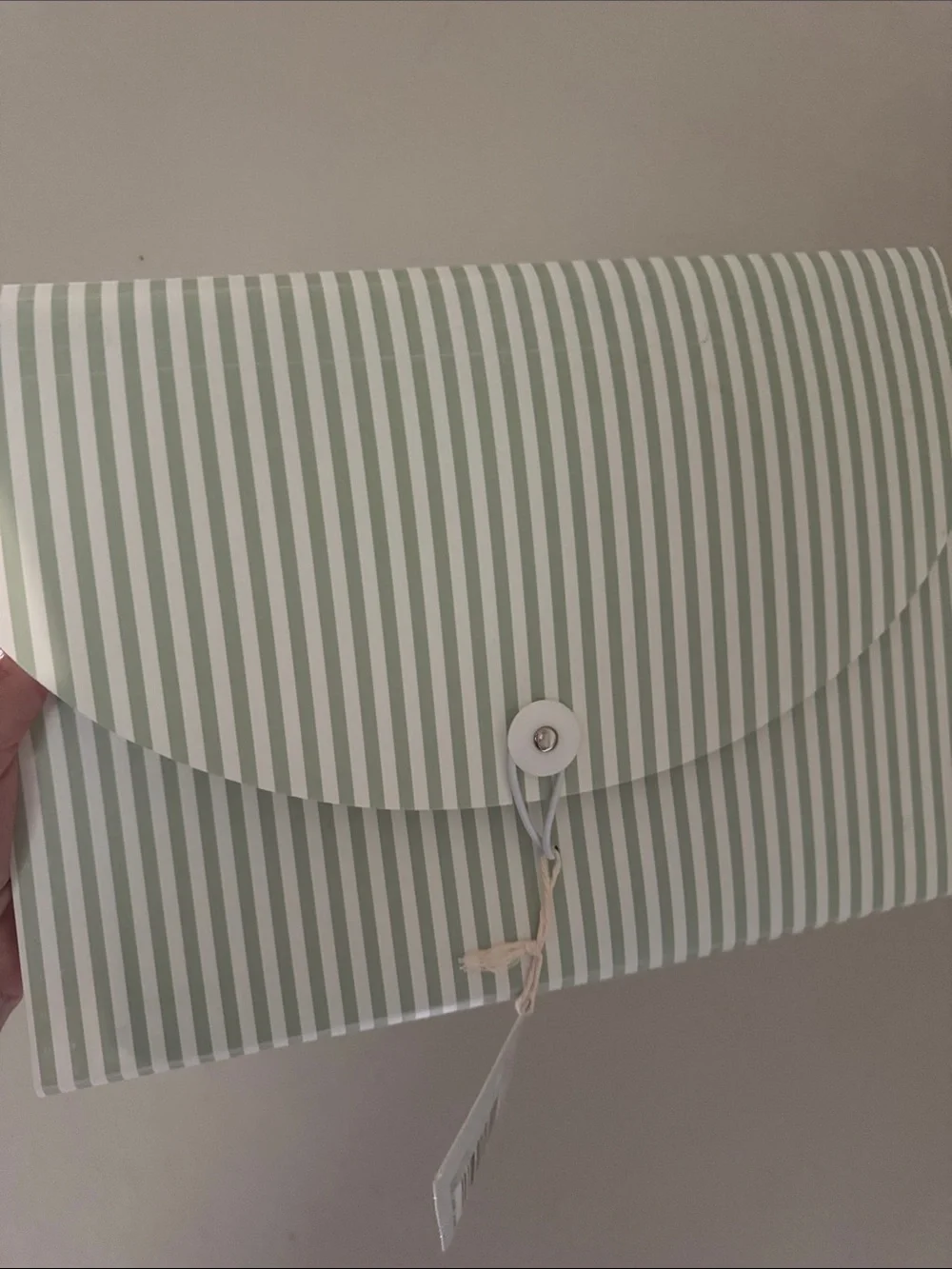 Striped Sage Green Document Envelope with Button-String Closure